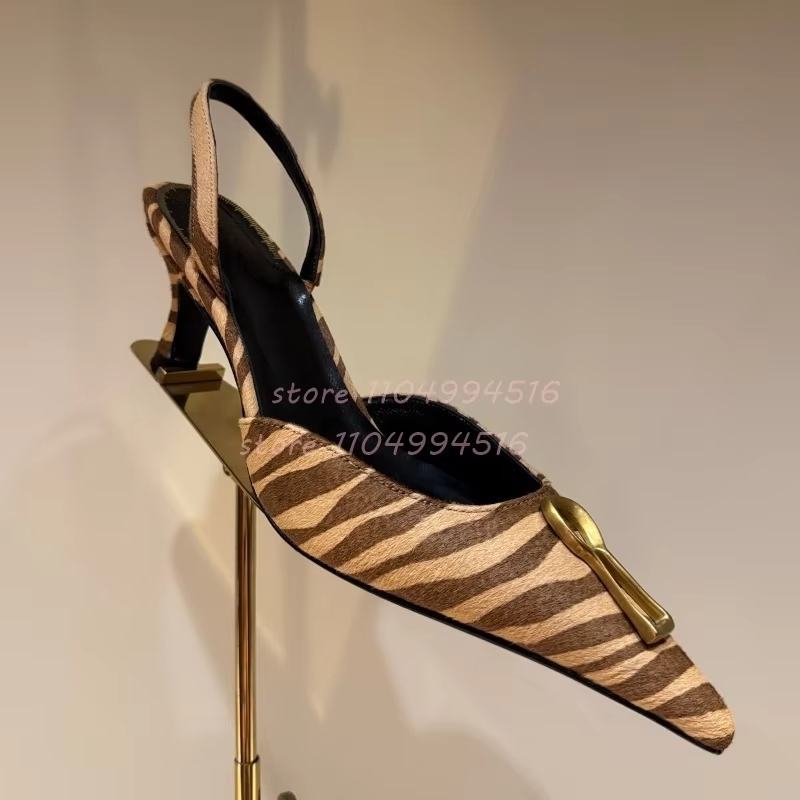 Kitten Heel Women - Metal Buckle Striped Pointed Kitten Heel