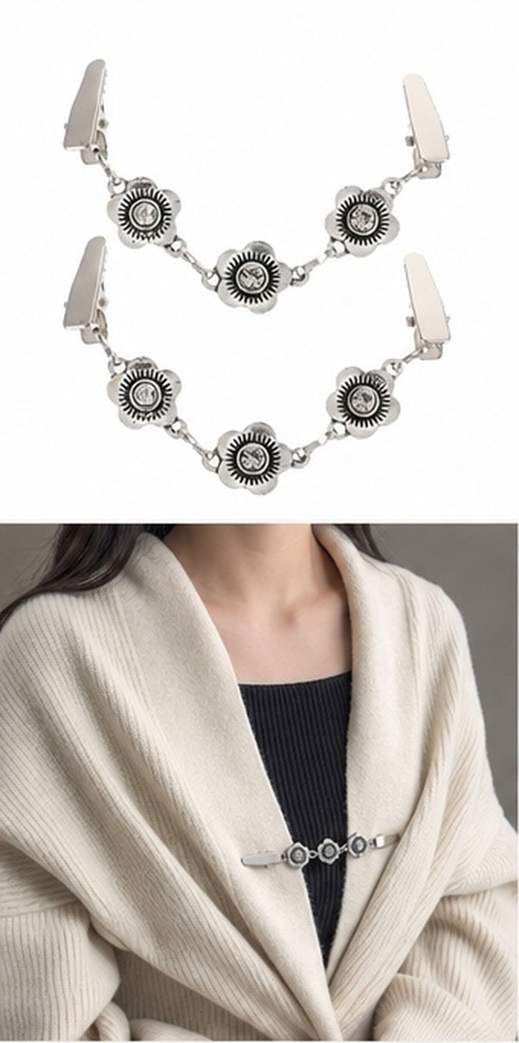 Formal Women'S Wear - 2Pcs Premium Zinc Alloy Flower Sweater