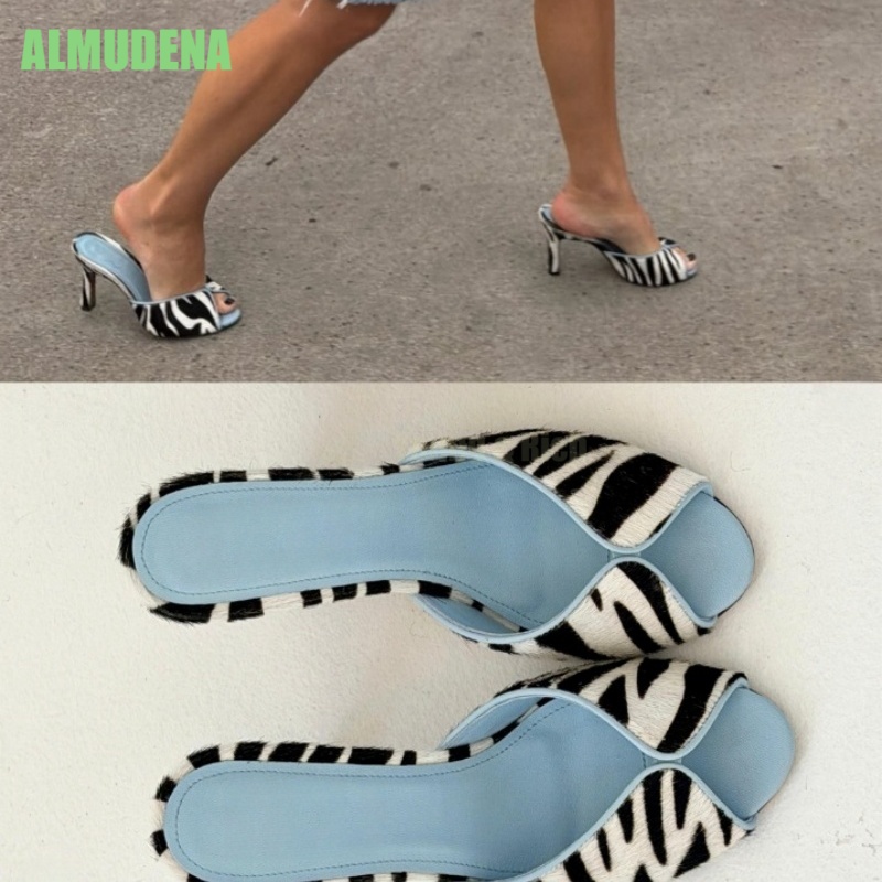 Zebra Print V-Cut Peep Toe Mul - đánh giá và giá Kitten Heel Women